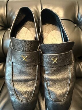 G/FORE Loafers- Leather Slip-On Loafers with Gold Golf Tee Cross Accent